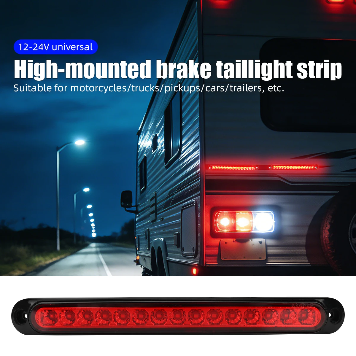1X Universal Car LED Taillight Red Flashing Light Bar Strip Yellow Flowing Water for Trailer Truck Lorry Pickup Brake Turn Light