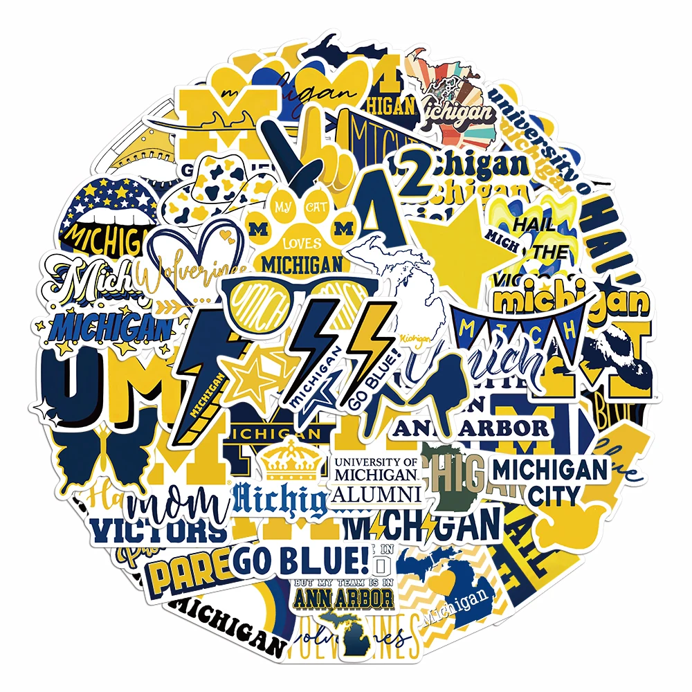 

50 шт., наклейки «Университет Мичигана», книги для ноутбуков, изолированные чашки, чашки для воды, украшения для скейтбординга, водонепроницаемые