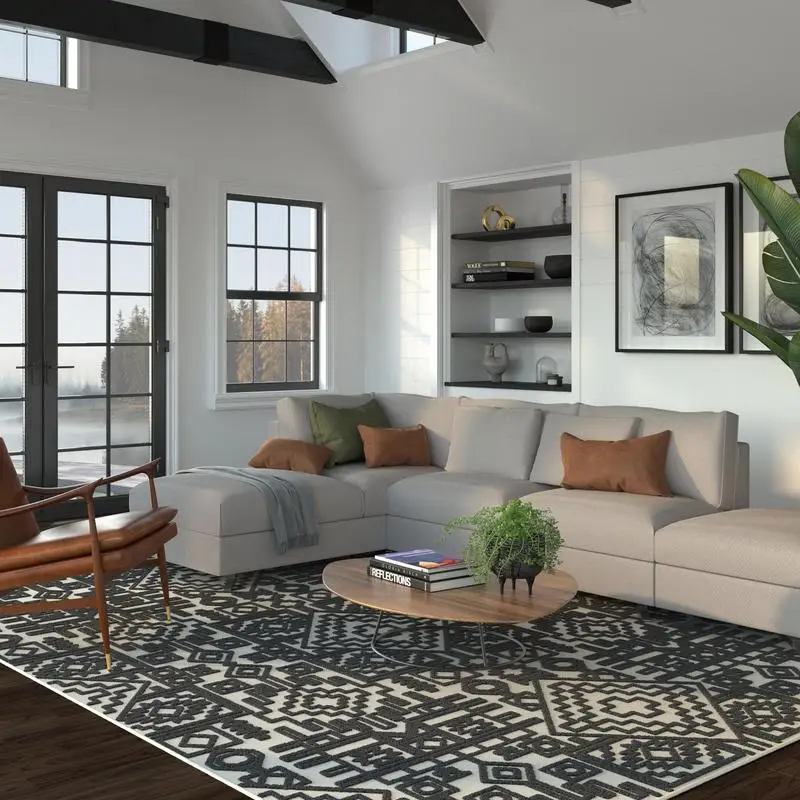 

Ivory Black Chenille High-Low Area Rug 5' x 8' for Living Room, Bedroom, and Hallway, Soft Texture, Modern Design