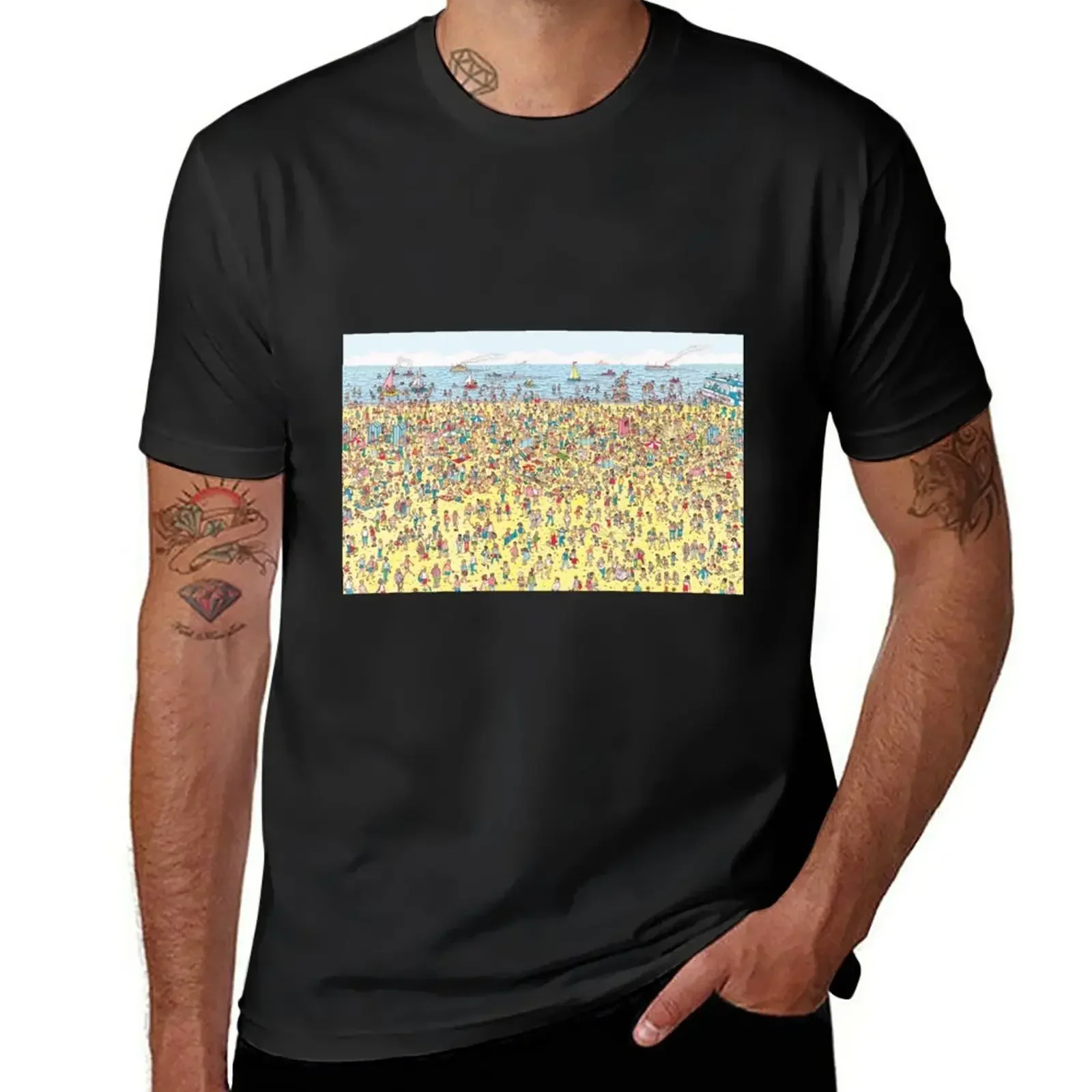 Oversizeds Plain White T Shirts Men Where's Wally/ Waldo - Find Wally/ Waldo Book - Part III Where’s Wally At The Beach T-Shirt