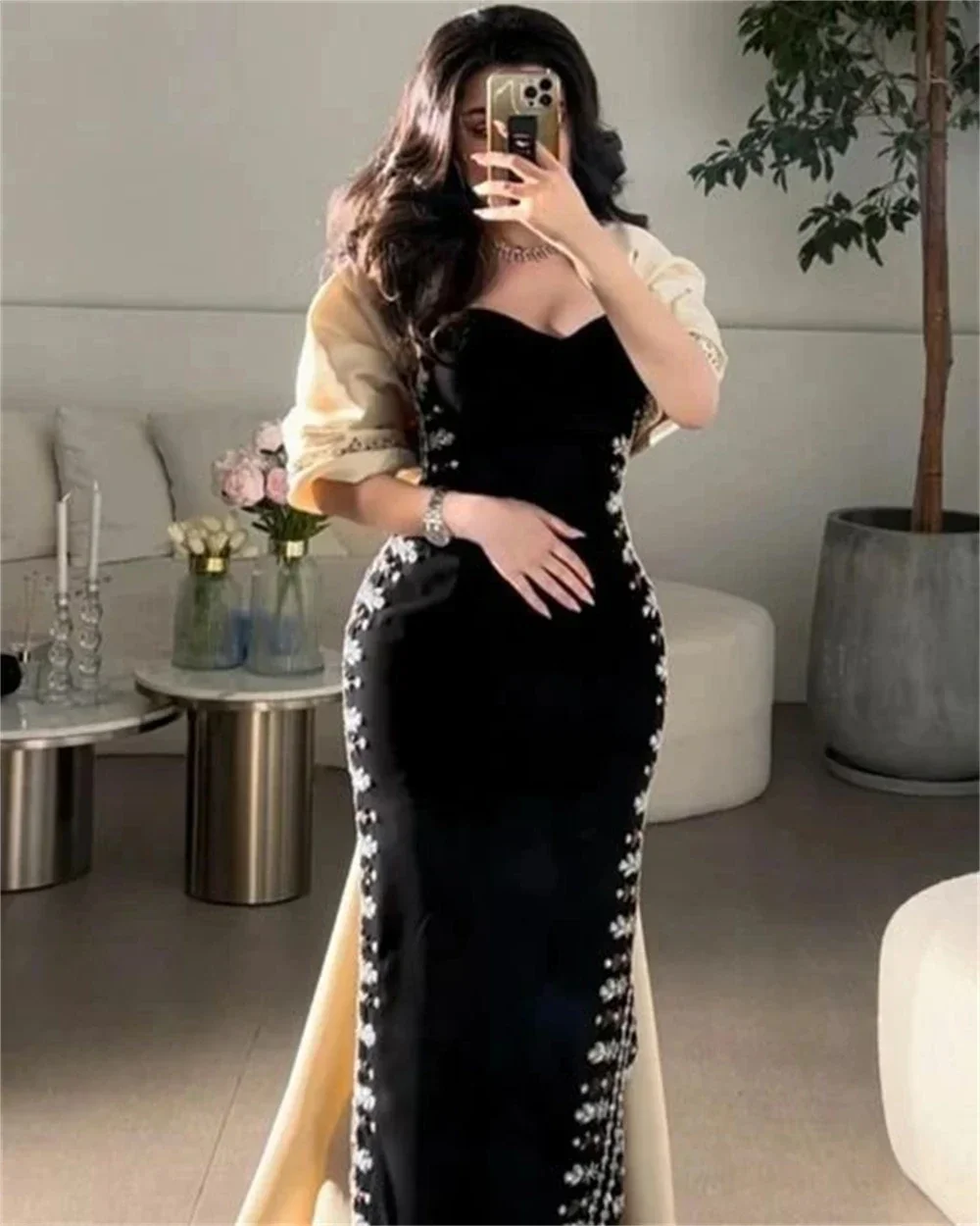 Customized Jersey Rhinestone Celebrity Sheath Square Neck Bespoke Occasion Gown Midi Dresses Chinese Style Casual Simple Retro F