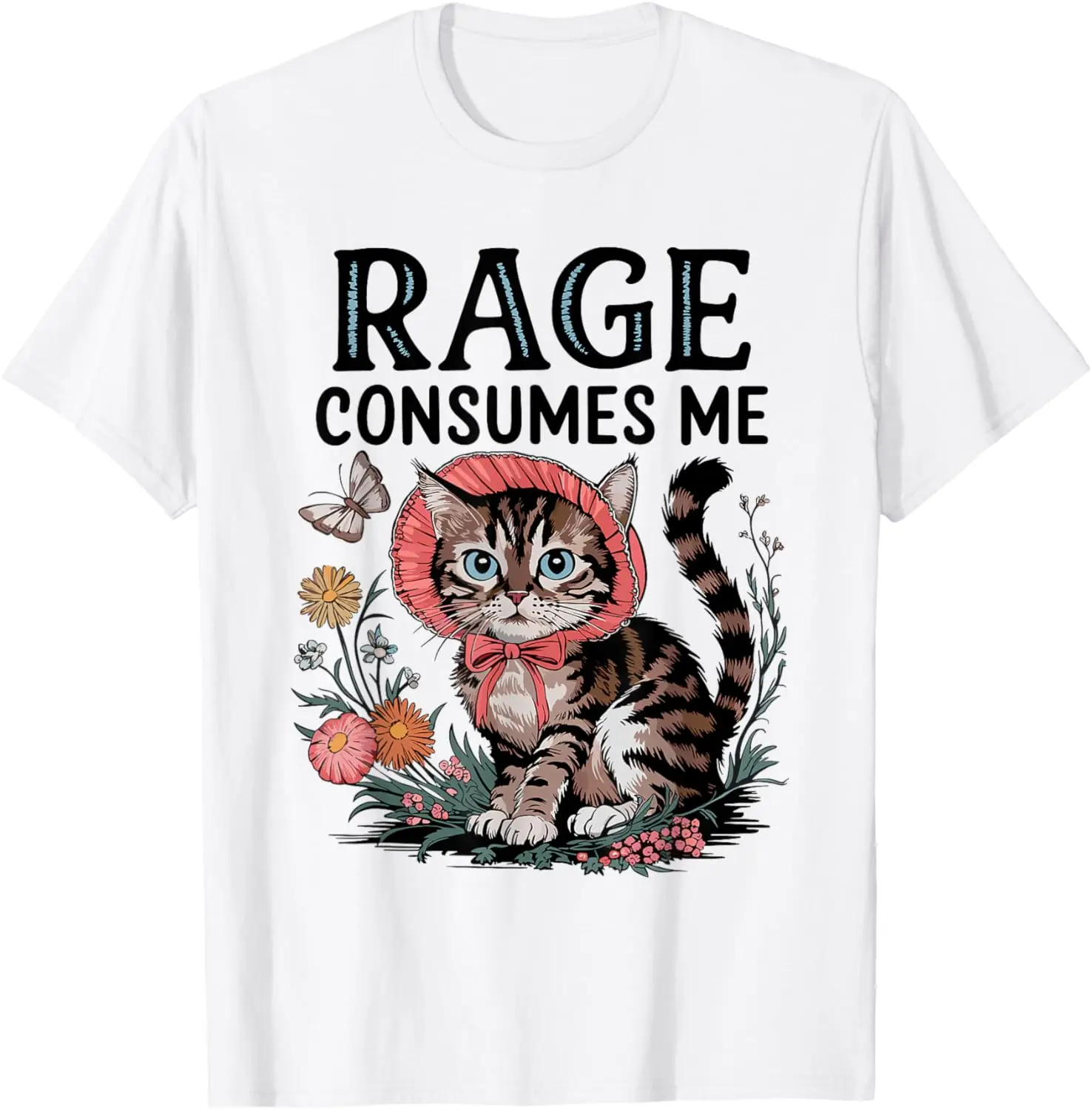 Rage Consumes Me Funny Cat Meme T-Shirt 100% Cotton Trendy Y2K Short-Sleeve Tee-Soft, Quick-Drying, Moisture-Wicking; Ideal