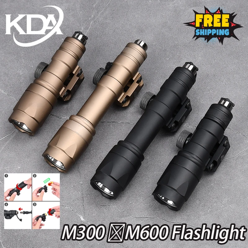 

WADSN M300A M600C Flashlight Mini Powerful Scout Light 400lm/600lm White LED Light Fit 20mm Rail Hunting Accessories