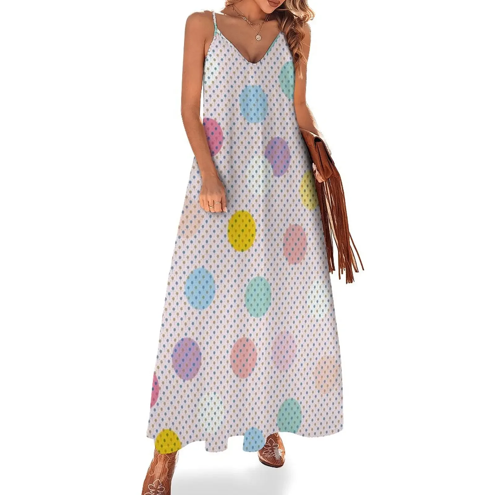 

colorful circles or colored spots Sleeveless Dress Female clothing dresses korean style dress for women long dress women summer