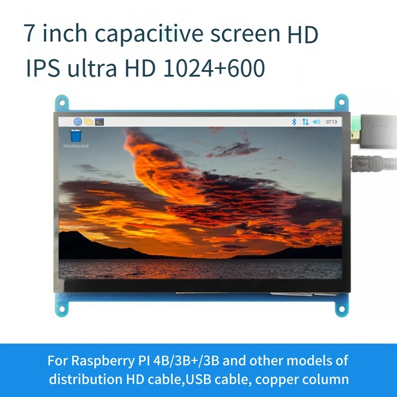 For 7 Inch Raspberry Pi LCD -Compatible Raspberry Pi 3B+/4B HD IPS Display Multifunction Display Module