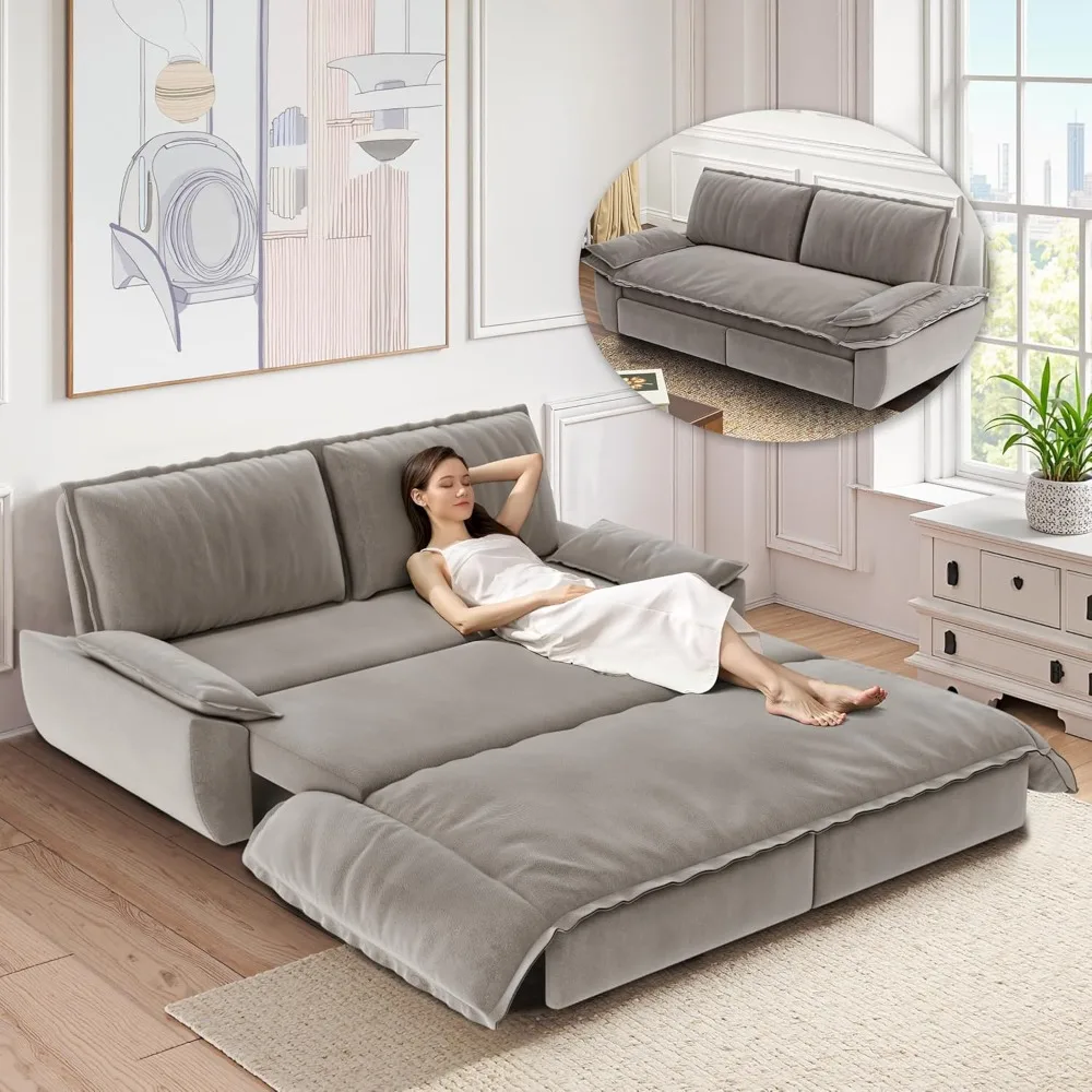 

Queen Size Sleeper Sofa Bed, 73.2 Inch Pull Out Couch Velvet Loveseat Sofa Bed, 3 In 1 Convertible Queen Couch Beds