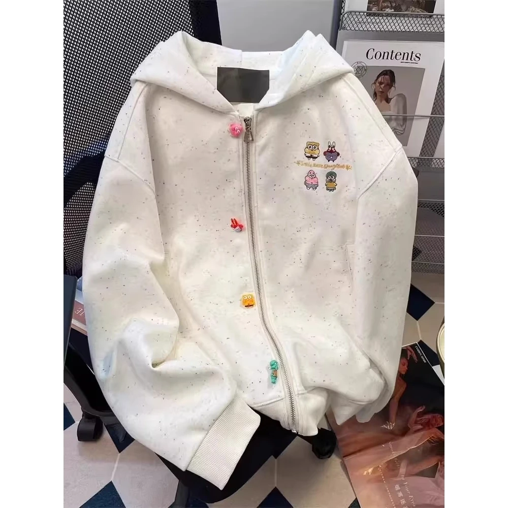 

Осенне-зимняя мужская толстовка большого размера 300 Pou в японском стиле с милым мультяшным принтом, на молнии, с капюшоном, для пар, верхняя одежда из полиэстера