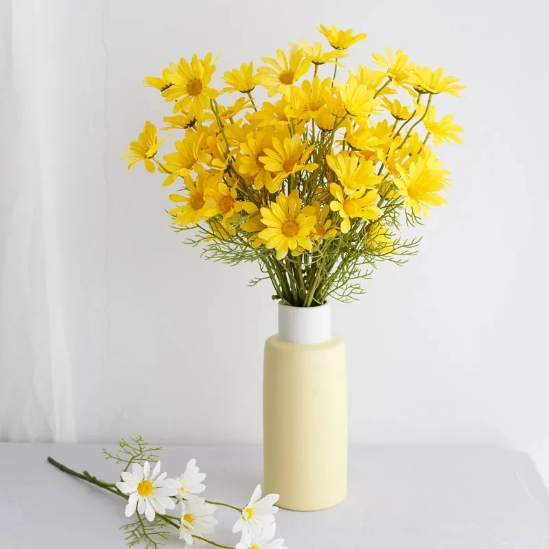 5 Cabezas de Flores Artificiales de Manzanilla y Margaritas Pequeñas para Decoración de Jardín, Bodas, Fiestas, Hogar y Floreros