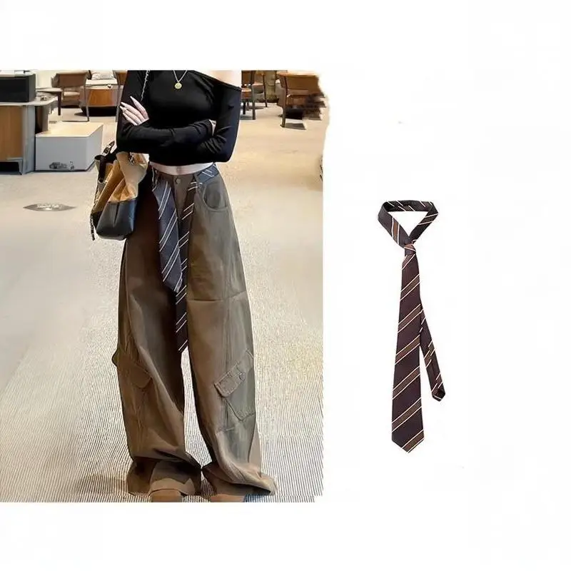 Stripe Jacquard Neck Tie for Women Men Retro Slim Necktie Korean College Style All Match Business Casual Daily Wear Accessory