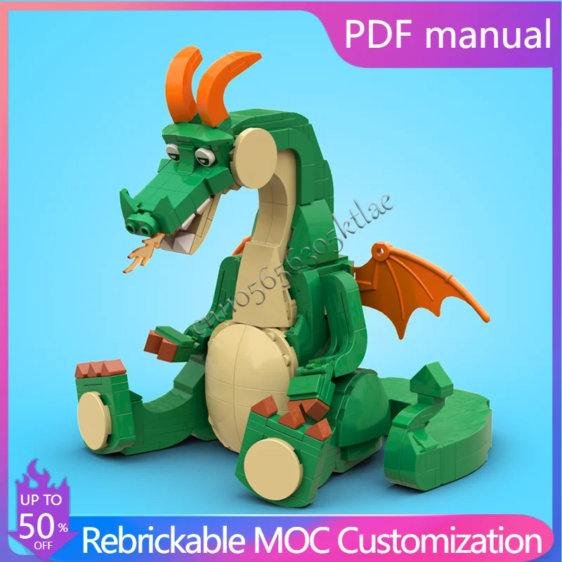 

458 шт. MOC креативный зеленый милый огнедышащий дракон, строительные блоки, модель, обучающая игрушка «сделай сам», сборка для мальчиков, подарок на день рождения
