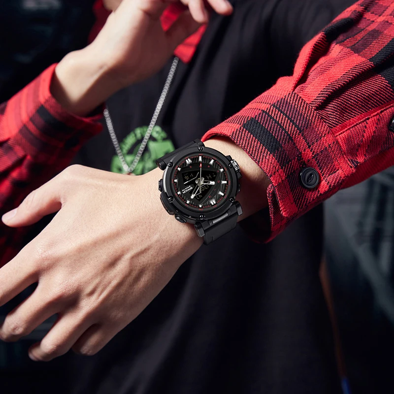 ساعة UTHAI-Men كوارتز بشاشة مزدوجة مقاومة للماء ، ساعة يد رياضية ، طالب إلكتروني ، ساعة منبه ، موضة عصرية ، ذكر