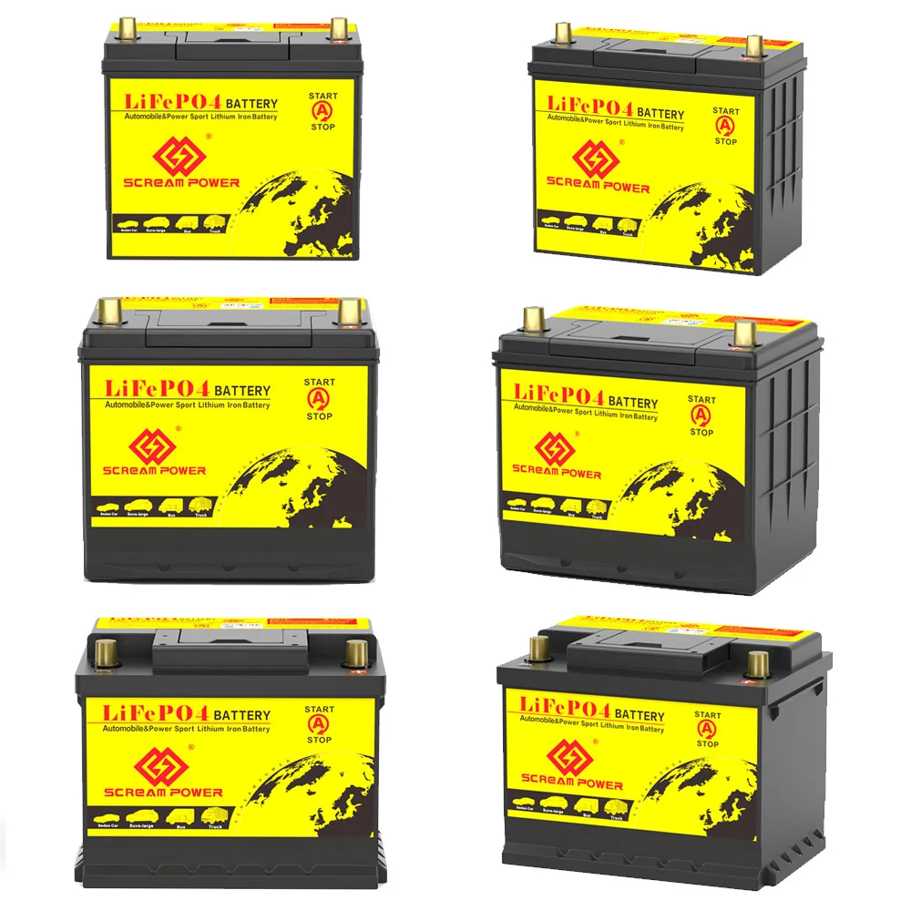 12V LiFePO4 Car Battery with BMS for Automobile Starting Jump Starter High Capacity 680-2300CCA Maintenance-free Rechargeable