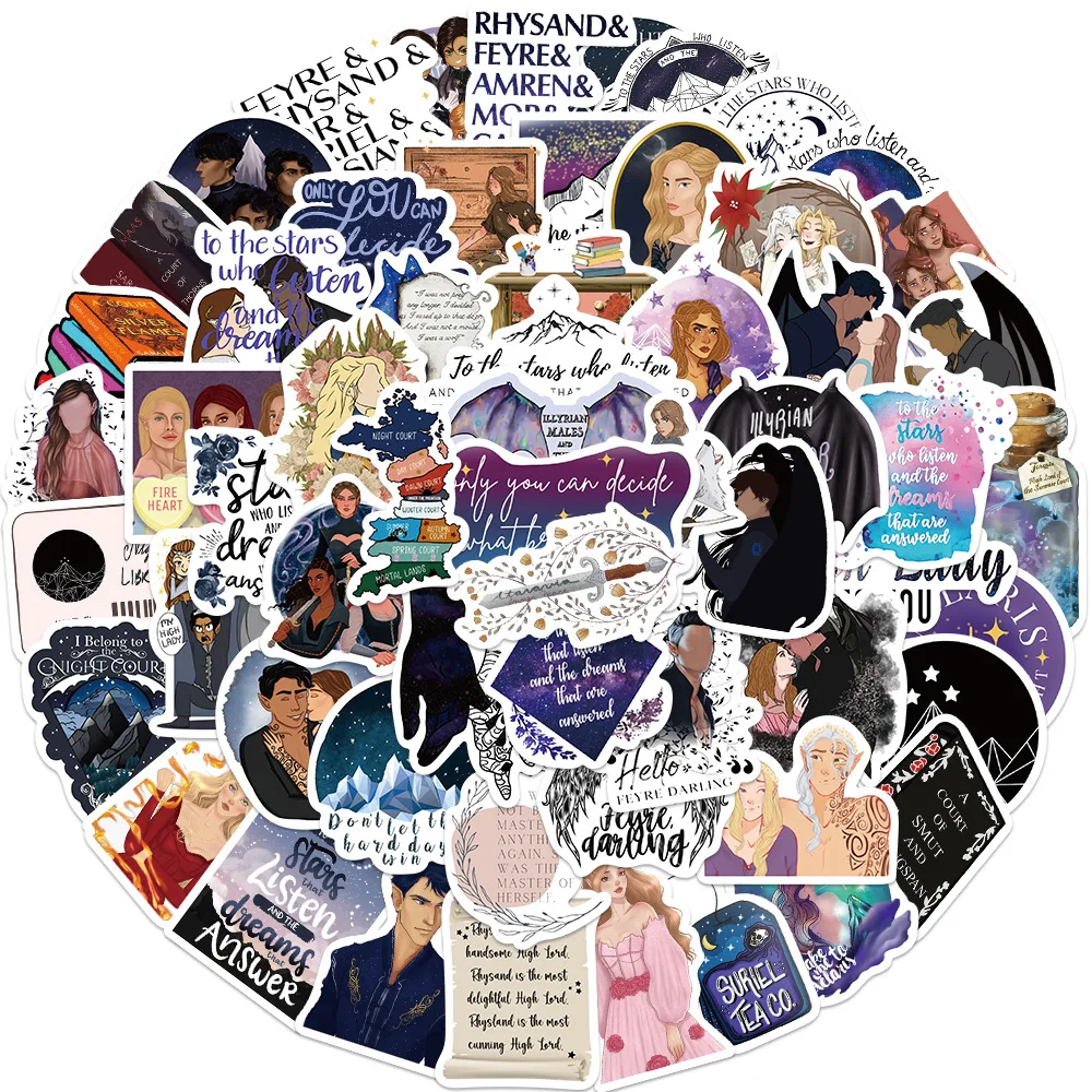 60pcs Cartoon Acotar Merchandise Simple Sticker Guitar Skateboard Phone Laptop Suitcase Stationery Sticker for Kids Teens Adults