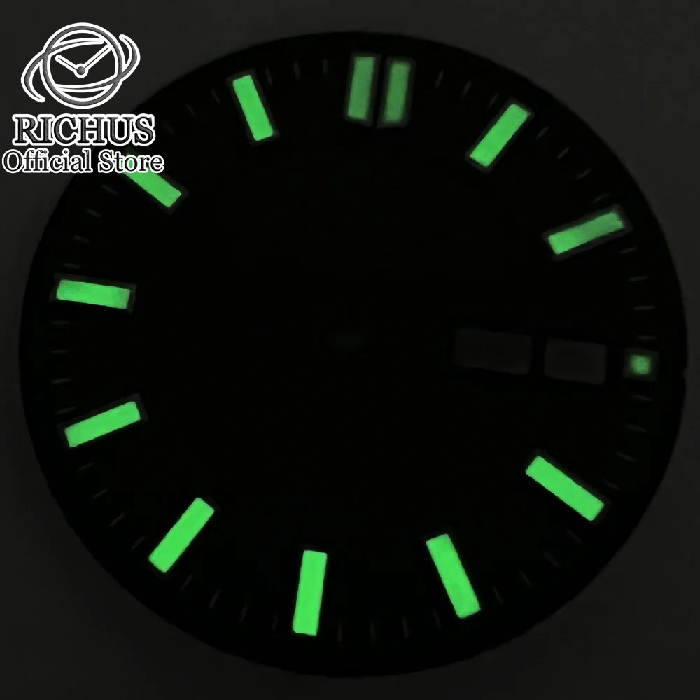 31mm watch Dial with date window Green luminous face fit NH36 NH36A Movement