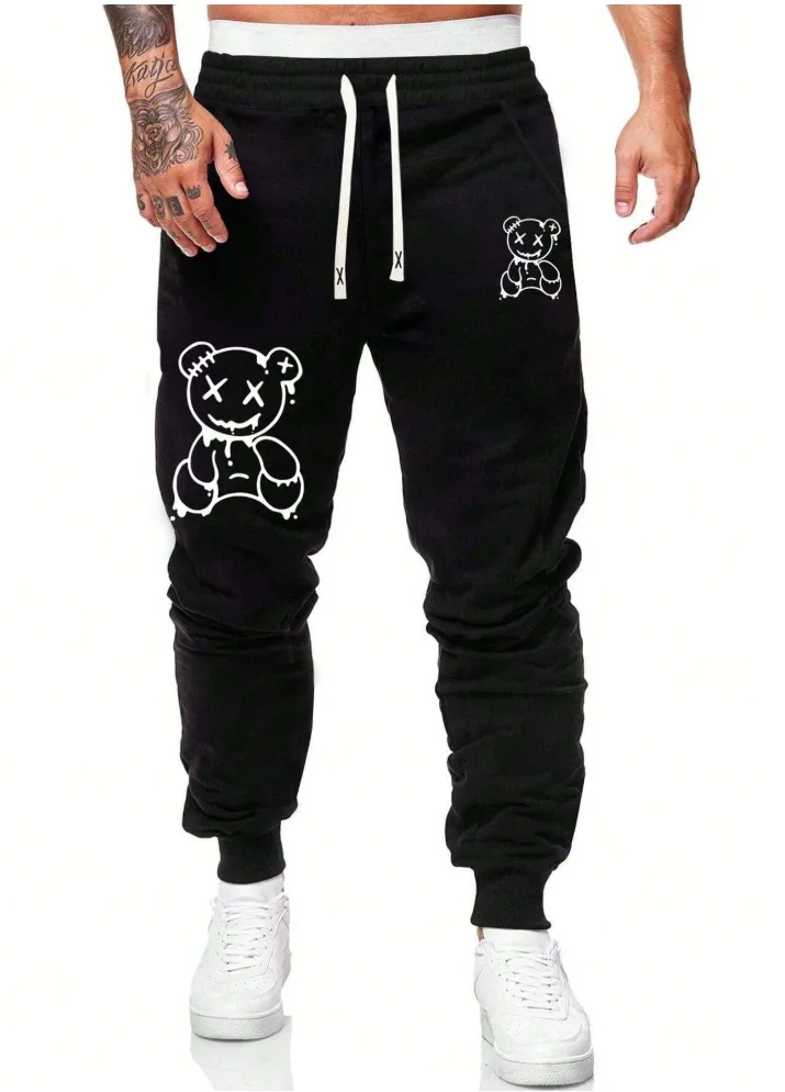 

Модные универсальные повседневные хлопковые мужские брюки, удобные спортивные уличные спортивные штаны унисекс, осенне-зимние с принтом медведя