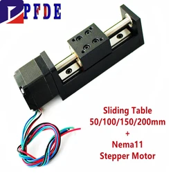 T-type Mini Sliding Table 50/100/150/200mm For Linear Rail Guide With Nema11 28mm Stepper Motor For CNC 3D Printer