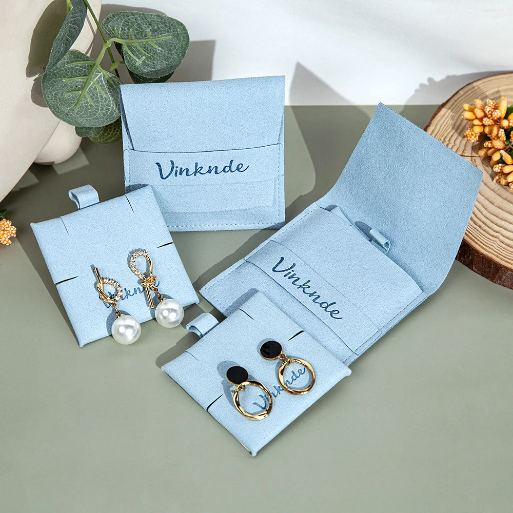 

8*8cm Custom Logo Luxury Microfiber Jewelry Pouch With Card Jewellry Packaging Bag for Bracelet Necklace Jewelry Gift Display