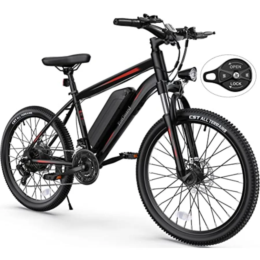 

Electric mountain bike for adults: aluminum frame black 500W motor + 374Wh removable battery + 50-mile range + suspension fork