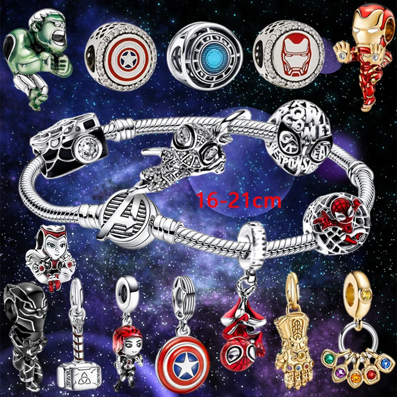 Fit Original Pandora Charms bracciale donna Anime Marvel Spider-Man Beads For Bijoux Making Disney The Avengers Superhero Pendant