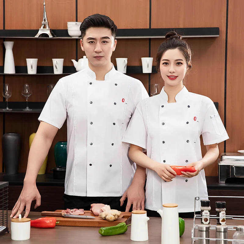 Chef Overalls Men's Short-Sleeved Summer Thin Breathable Dining Kitchen Hotel Restaurant Canteen Kitchen Baking Kitchen Clothes