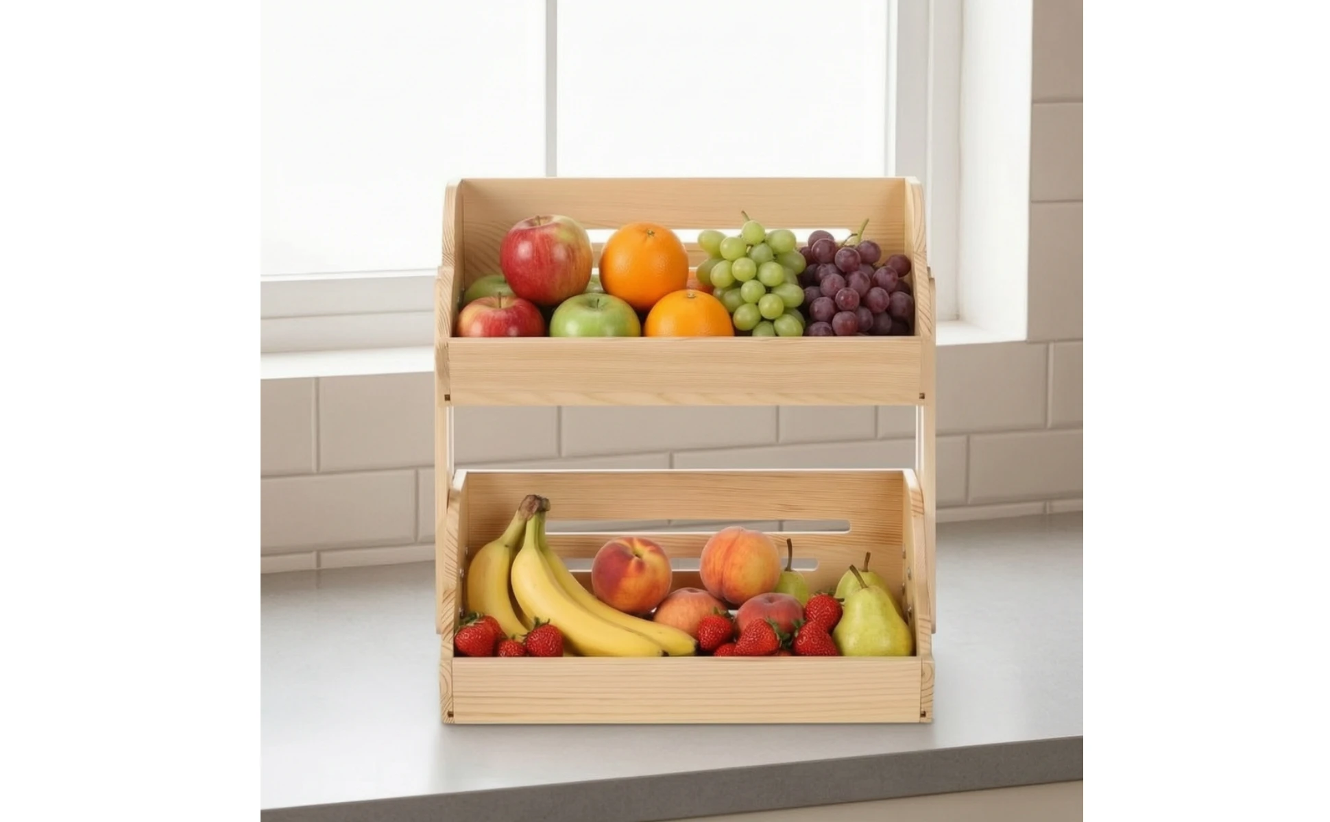 Kitchen Countertop Organizer Ventilated Kitchen Rack with Trays Wooden Storage Rack Open-Front Countertop Organizer Space-Saving
