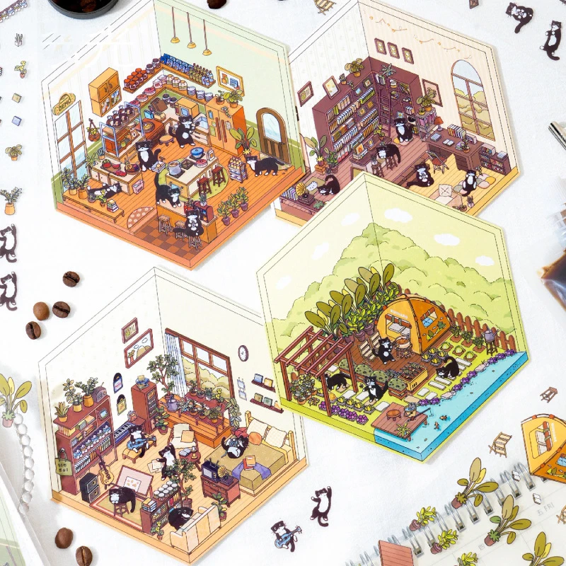 Detailed Miniature House Realistic 3d Warm Landscape Stickers Vibrant Stacked Small House For Home Decor