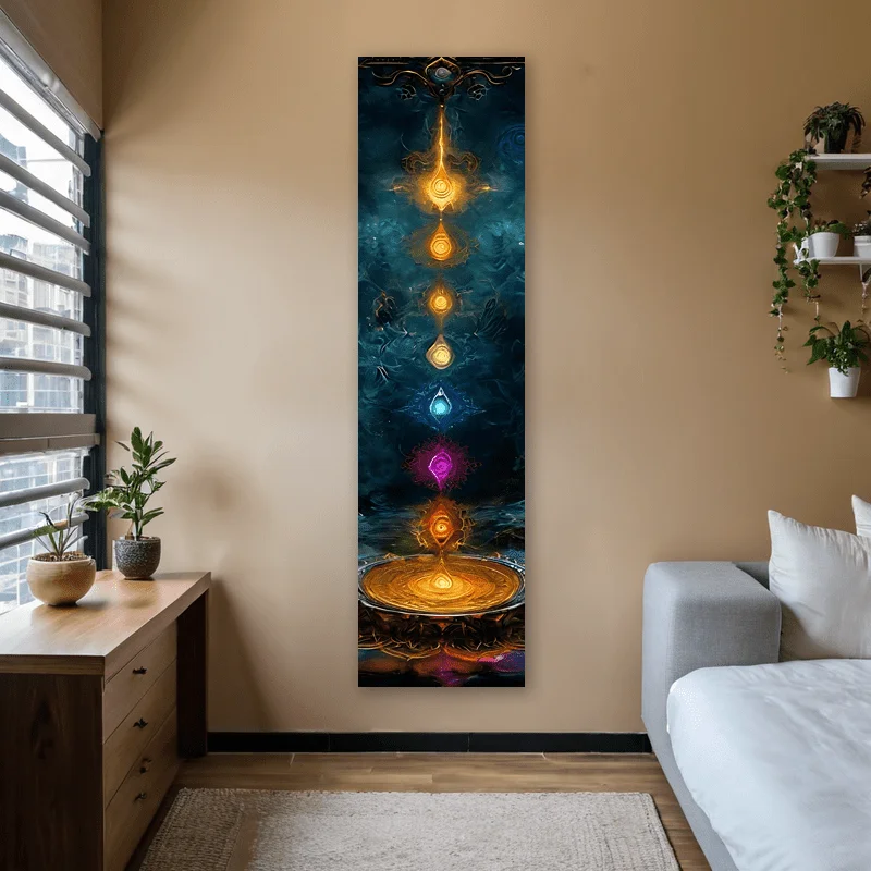 VIKAMA Chakra-Energie-Wandteppich mit vertikalem spirituellem Design, perfekte Wanddekoration für Schlafzimmer, Wohnheim und Wohnzimmer