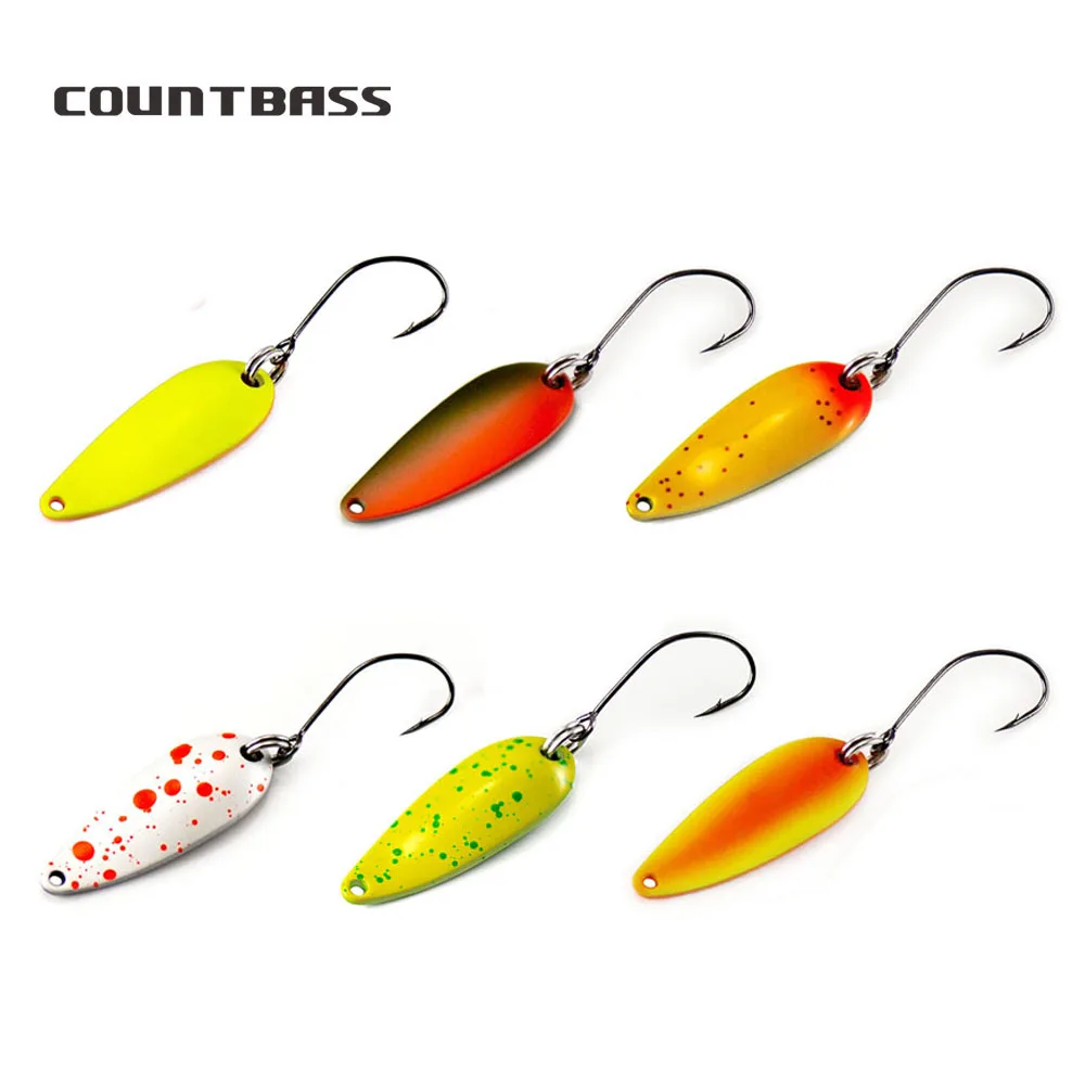 

COUNTBASS 6PCS Trout Spoons 2.4g and 4g Fishing Lures With Single Hook Casting Metal Baits for Salmon Pike Bass Brass Material