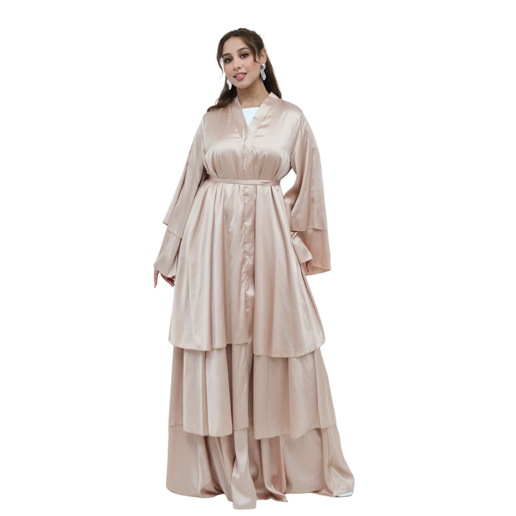 

Рамадан: Открытая абайя из Дубая для женщин, мусульманское атласное платье, исламская одежда, кимоно-кардиган, арабская роба, кафтан, марокканский женский халат, джалабия