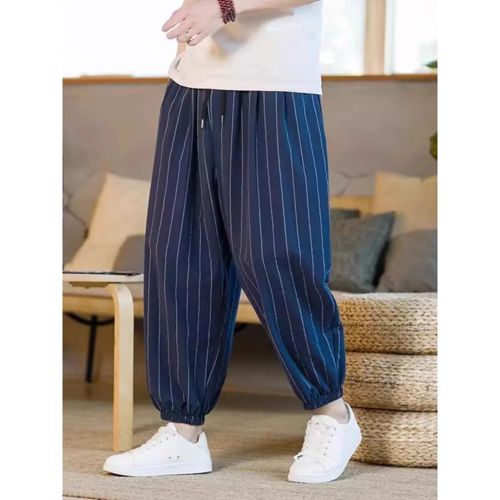 

Мужские повседневные брюки свободного кроя Spor Bla, осень-зима, большие размеры 300, брюки-фонарики в полоску с девятью очками