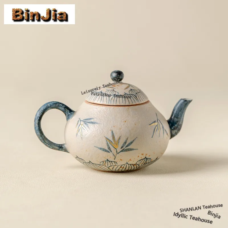 

100ml Hand-painted Lotus Bamboo Leaf Teapot Handmade Tea Infuser Pot Tea Maker Kettle with Strainer Cha Supplies Decoration