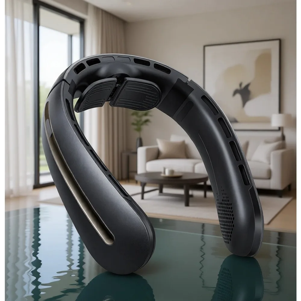 

Вентилятор для шеи 3 Turbo, безлопастной, 4 скорости, LED-дисплей, 5200 мАч, перезаряжаемый, для путешествий, черный