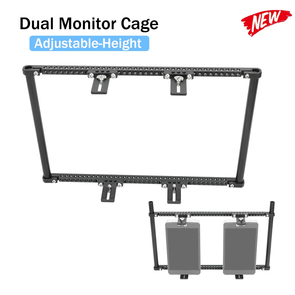 SZRIG Dual Monitor Cage with Adjustable-Height, Top & Base Plate, 1/4