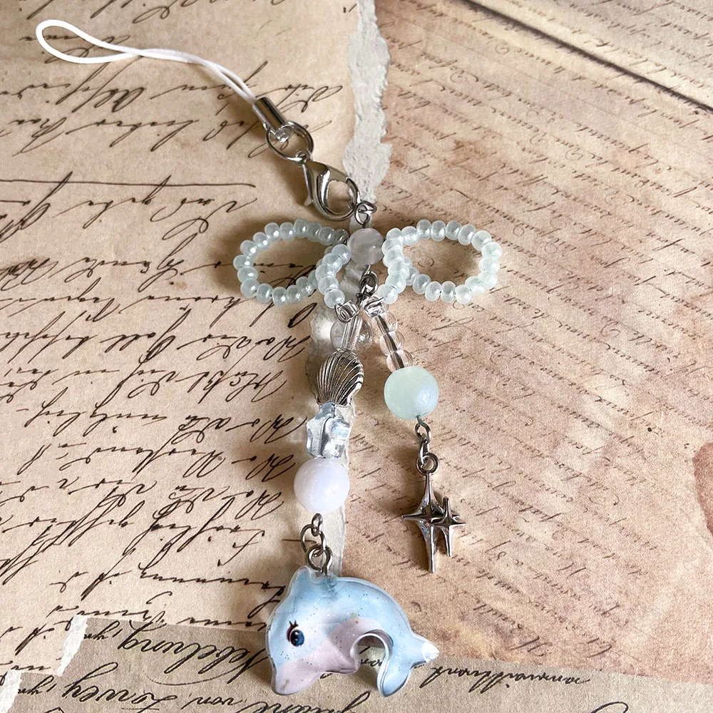 Mignon DolDave Phone Charm Strap, Summer Ocean Style, Seashell Bead, Star Pendant, Keychain Lanyard, Woman School Bag, Camera Decor