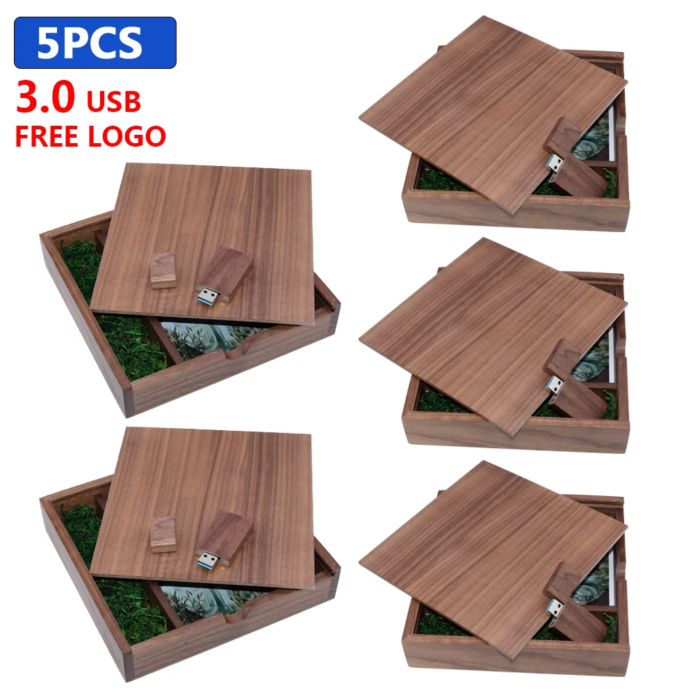 

5PCS/LOT Free Custom Logo Pen Drive USB 3.0 Maple Photo Album Wooden Box USB Flash Drives 128GB Photography Stick 170*170*35mm