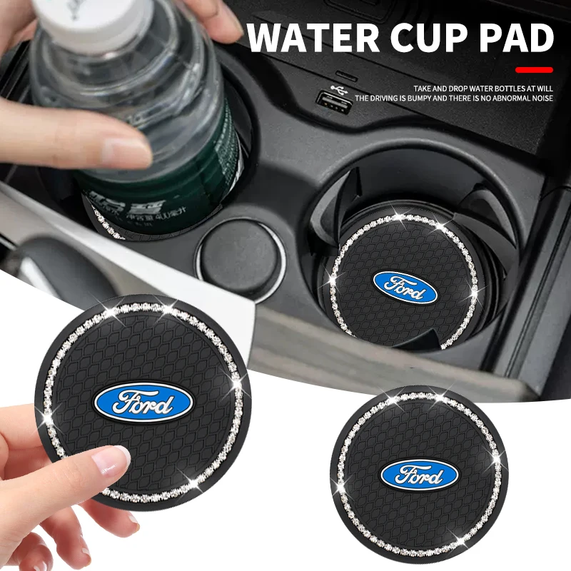 Car Non-slip Water Cup Pad Diamond Rhinestone Bling Decoration For Ford mk2 mk3 Ranger Mondeo mk4 S-MAX Kuga Mustang Fusion