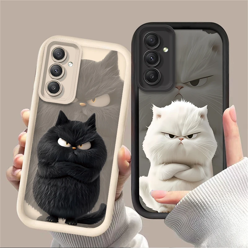 Lovely Funny Black White Cat Case for Samsung Galaxy A16 A25 A55 A35 A15 A06 A05 A05S A24 A13 A23 A12 A22 A32 A52 A71 A51 4G