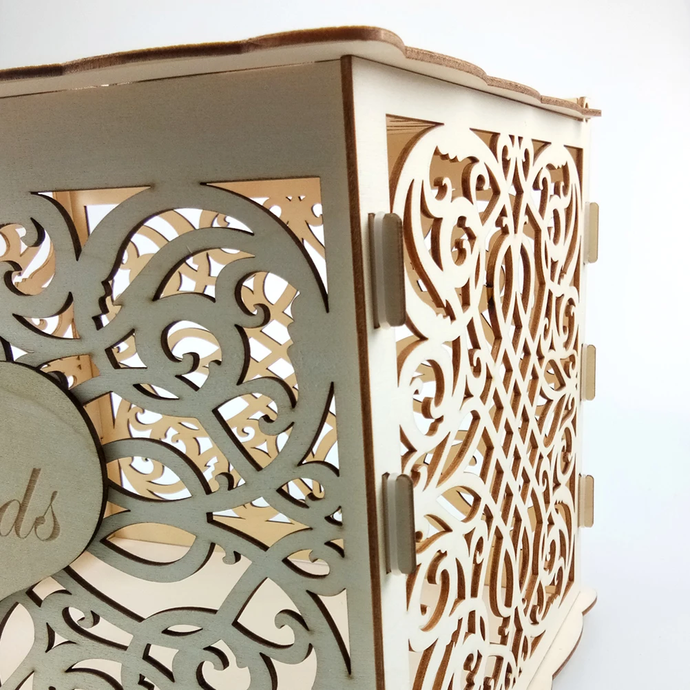 

Wooden Wedding Hollow Design Rustic Check- Cards Banquet Party 4 Set Pattern Storage Container Cards Box Wedding