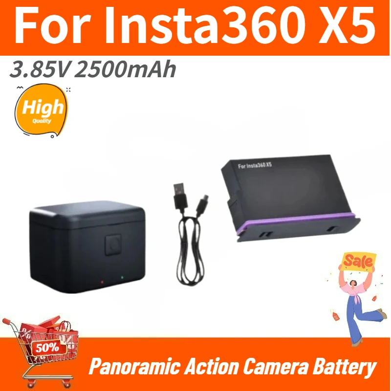 

High Quality 3.85V 2500mAh Replacement Battery+ Fast Charger for Insta 360 X5 Action Camera Accessories Brand New