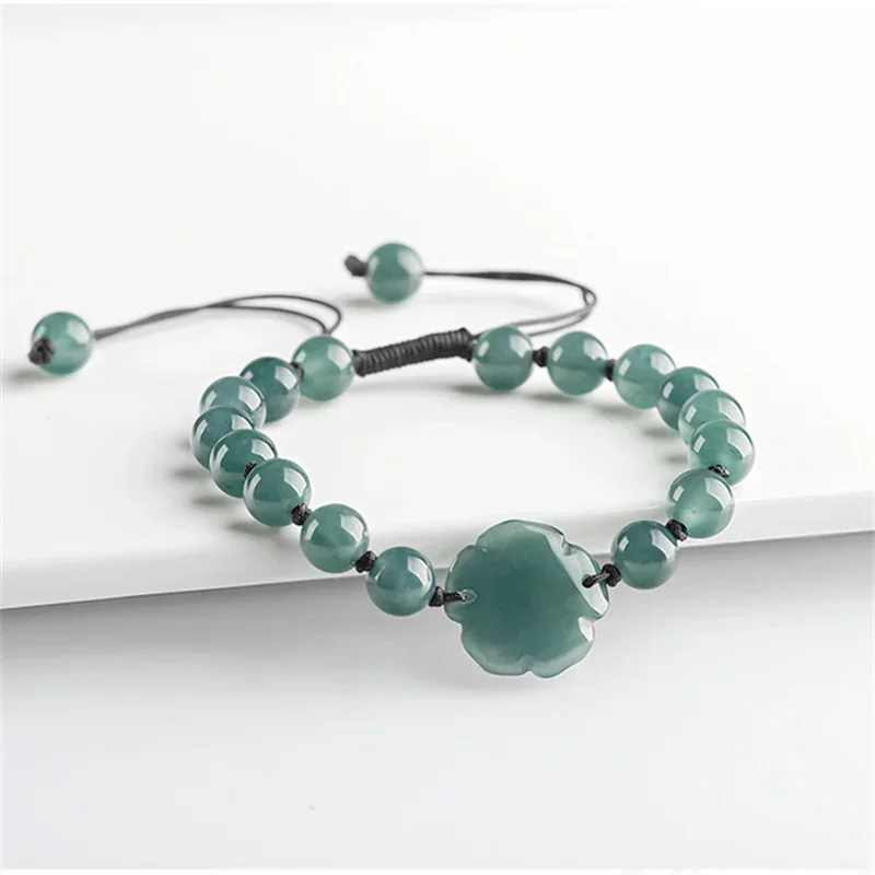 Jia Le/ Natural Jade Blue Water A+ Emerald Rose Round Beads String Bracelet Fine Jewelry Fashion Personalized Men and Women Gift