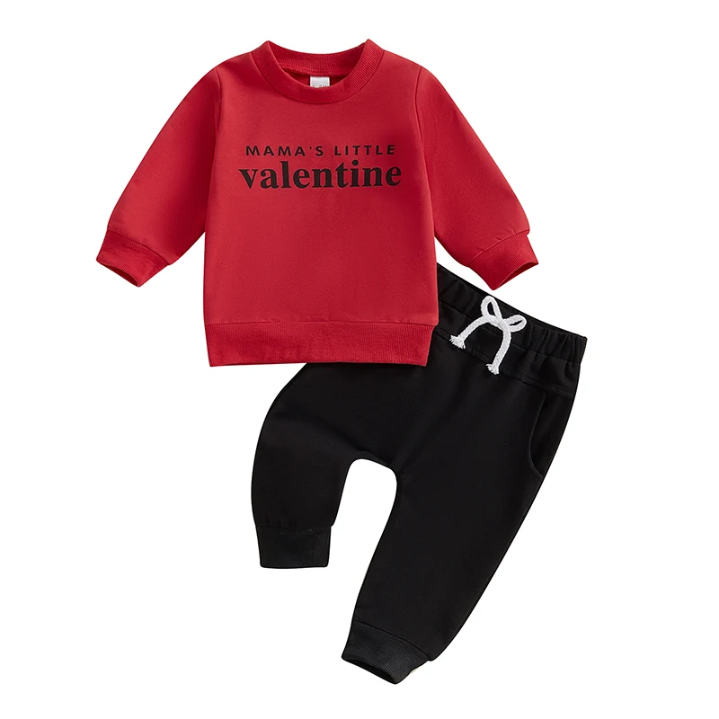 FOCUSNORM 0-3Y Casual Baby Boys Valentines Days Clothes Sets Letter Print Long Sleeve Sweatshirt with Solid Pants