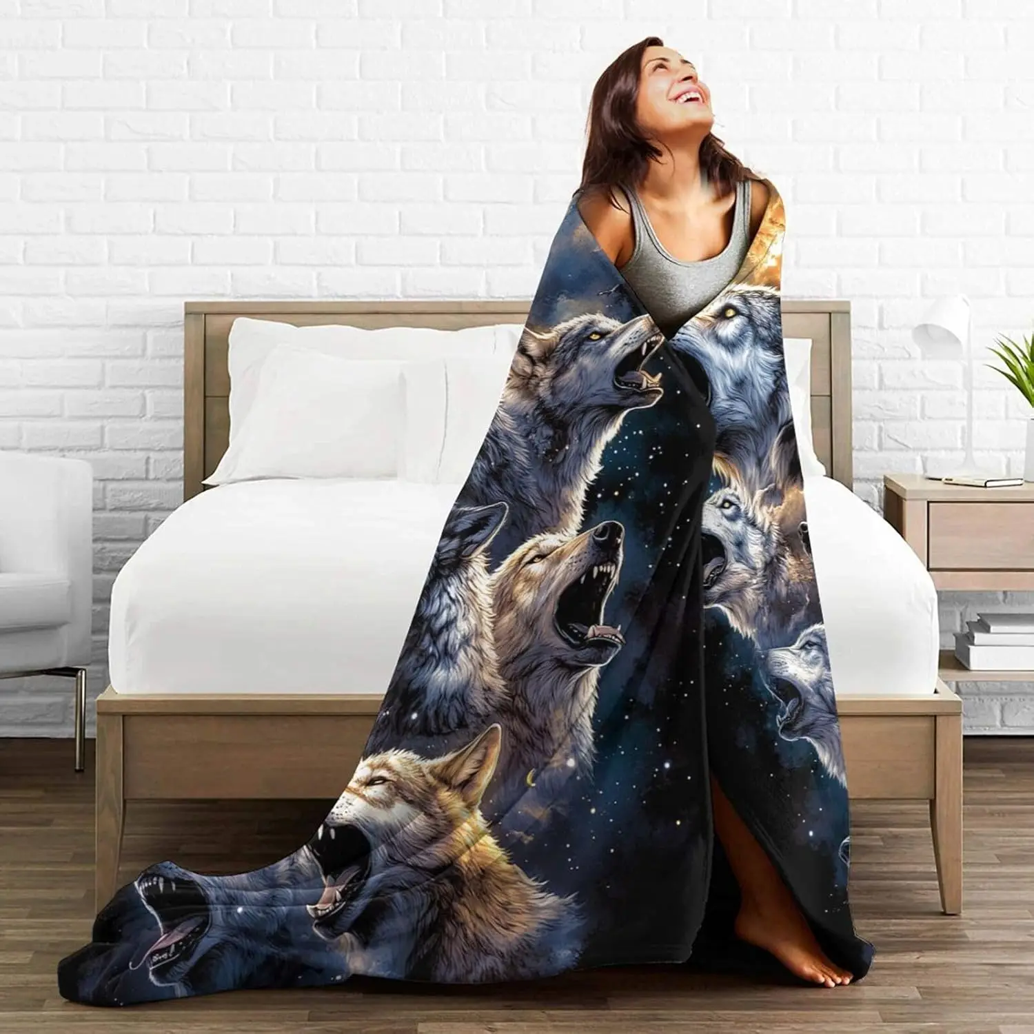 VIKAMA Coperta con lupo Coperta stampata con lupi, adatta per la decorazione del divano letto, morbida e confortevole, calda coperta da letto