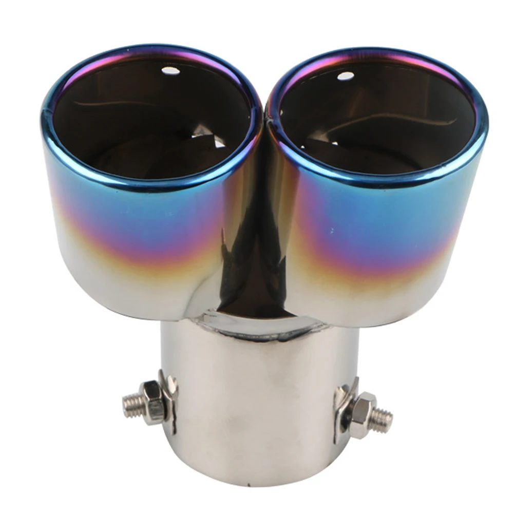 

Car Exhaust Muffler Tip Stainless Steel Tail Throat Tailpipe Dual Outlet Tail Pipe Muffler Burnt Blue Car Modification Parts