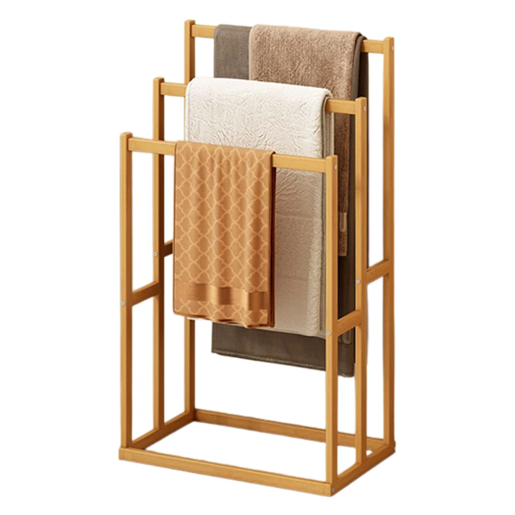 Wood Vertical Towel Rack with 3 Hanging Crossbars Floor Towel Rack Wooden 3-Tier Towel Rack for Bathroom Dorm Bedroom Pool