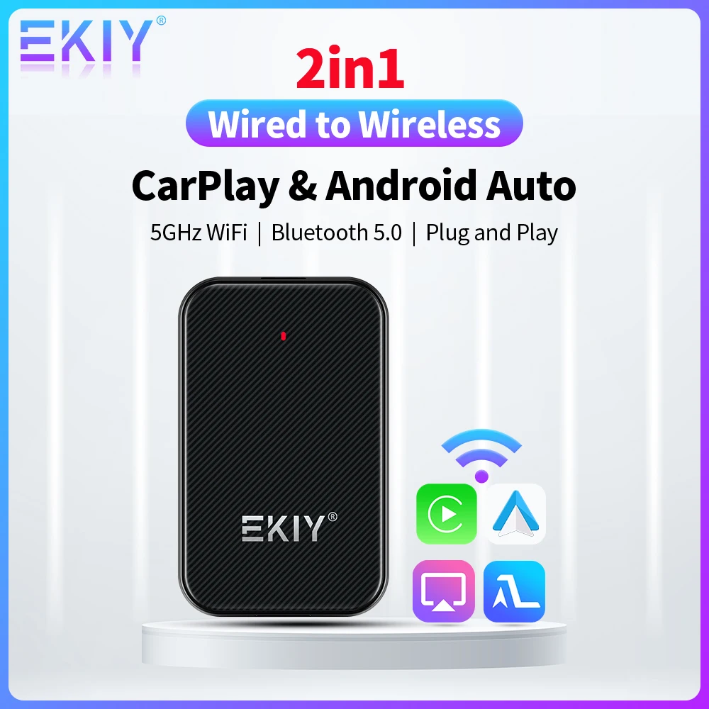 EKIY 2 in1 Apple Car Play Wireless Adapter CarPlay Mini Box Android Auto Dongle for Benz Audi Mazda Kia Toyota VW OEM Car Radio