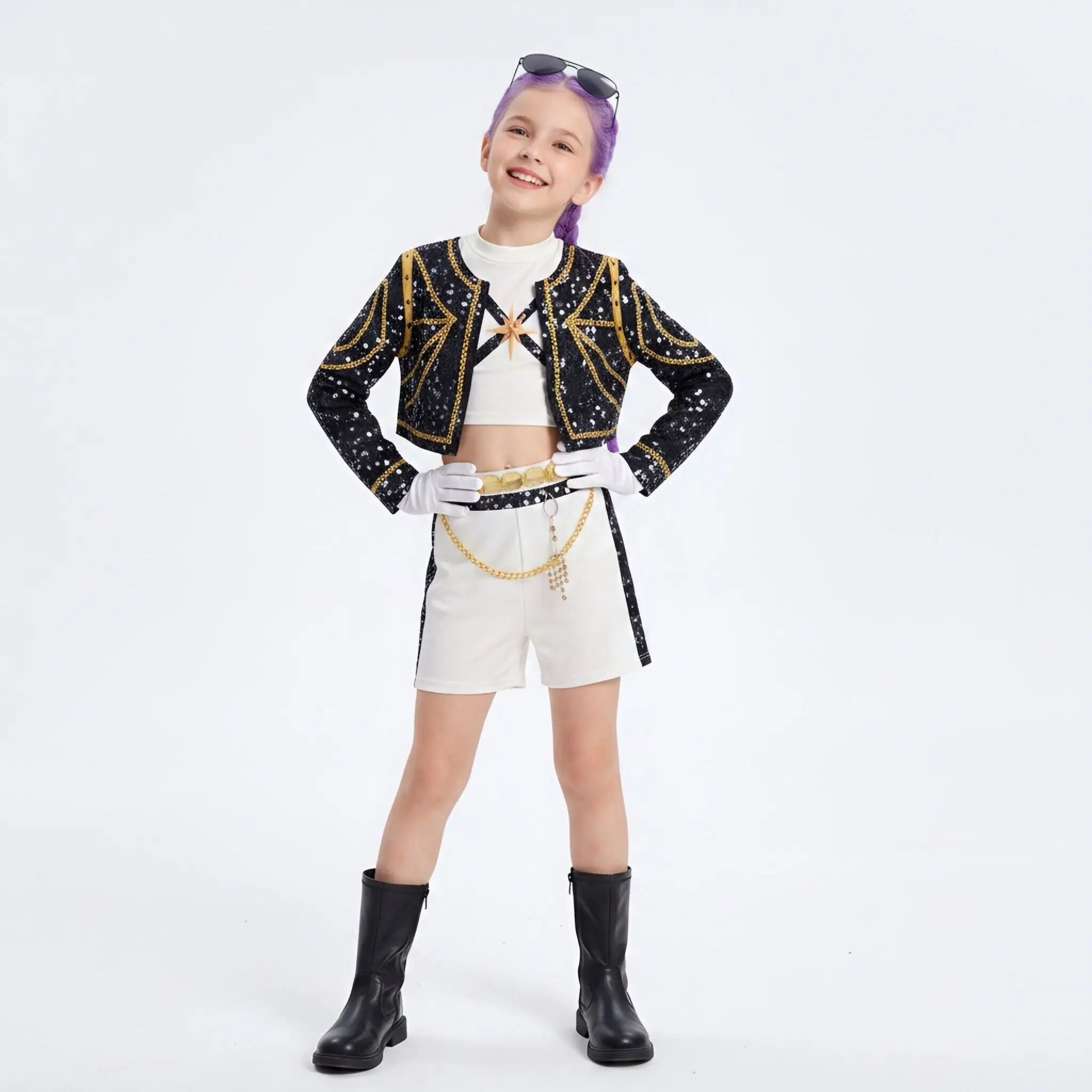 New Girls 3 PCS Set Halloween Cosplay Top Jacket Skirt Shorts Dance Role Play Singer Show Outfit  Stage Performance Costume