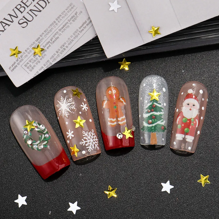 2/4 قطعة Y2K بريق ستار مسمار الترتر ثلاثية الأبعاد الساحرة أسود أبيض مسمار تقشر الكورية الذهبي فضي خمس نقاط StarDIY مسمار ديكور فني