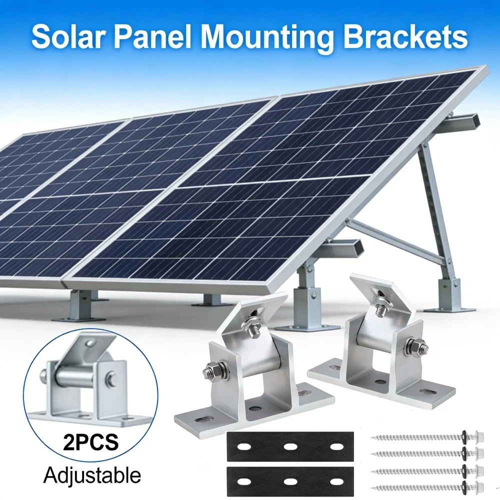 4/2 Stück Solarpanel-Fußmontage-Set Aluminium Solarpanel Drehbare Höhenverstellung mit Winkelhalterung Dachmontage-Zubehör
