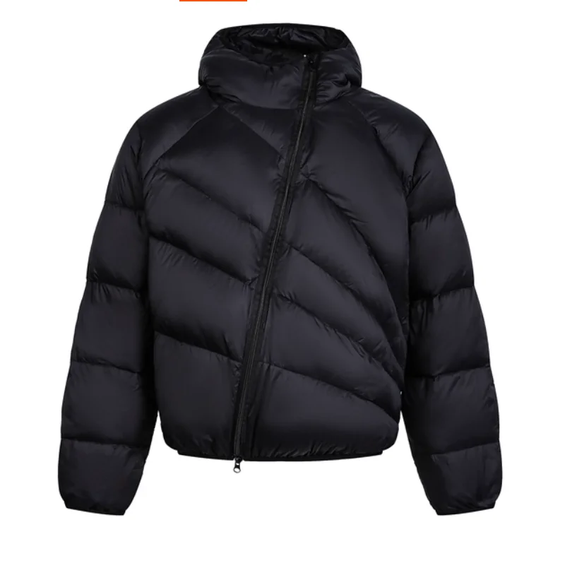 Winter Japanese retro loose niche diagonal zipper hooded 90 white duck down down jacket