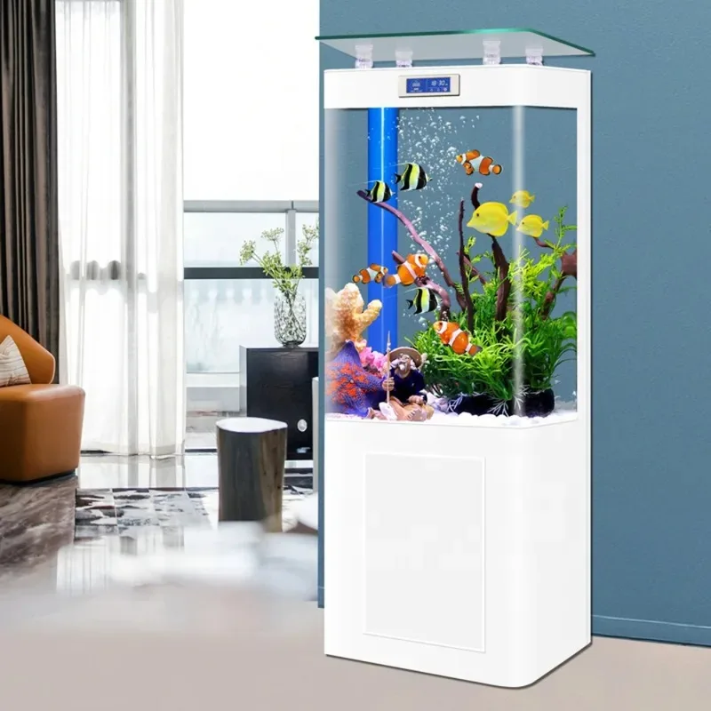 

gallon white and black profsional fish tank with bottom cinet for home decoration